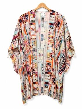 La Blanca Swim Cover‎ Up One Size Boho Kimono Tassel Beach Resort Colorful